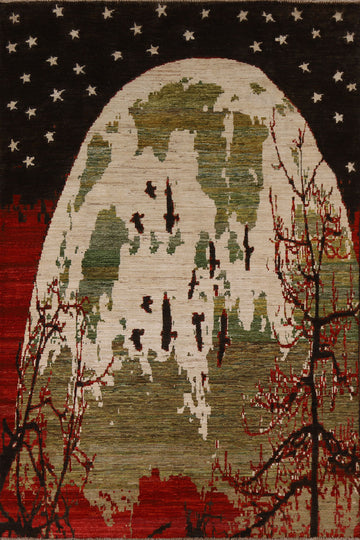 Nature Print Gabbeh Kashkoli Wool Area Rug 6x8