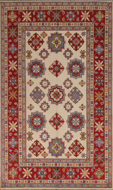 Ivory Wool Kazak Hand-Knotted Area Rug 7x10