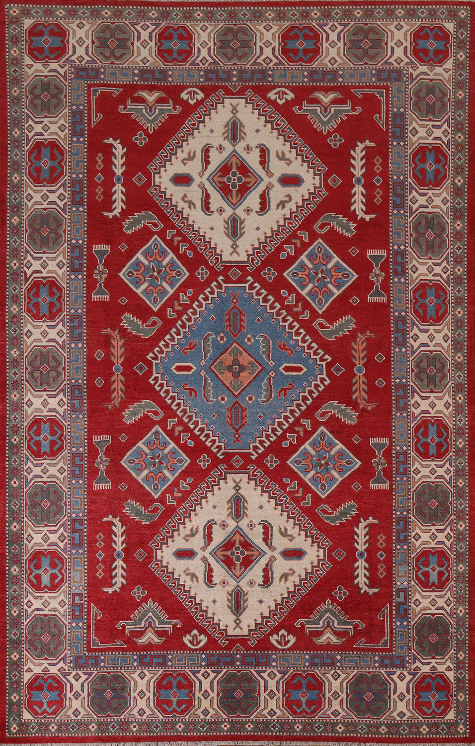 Handmade Kazak Geometric Area Rug 7x9