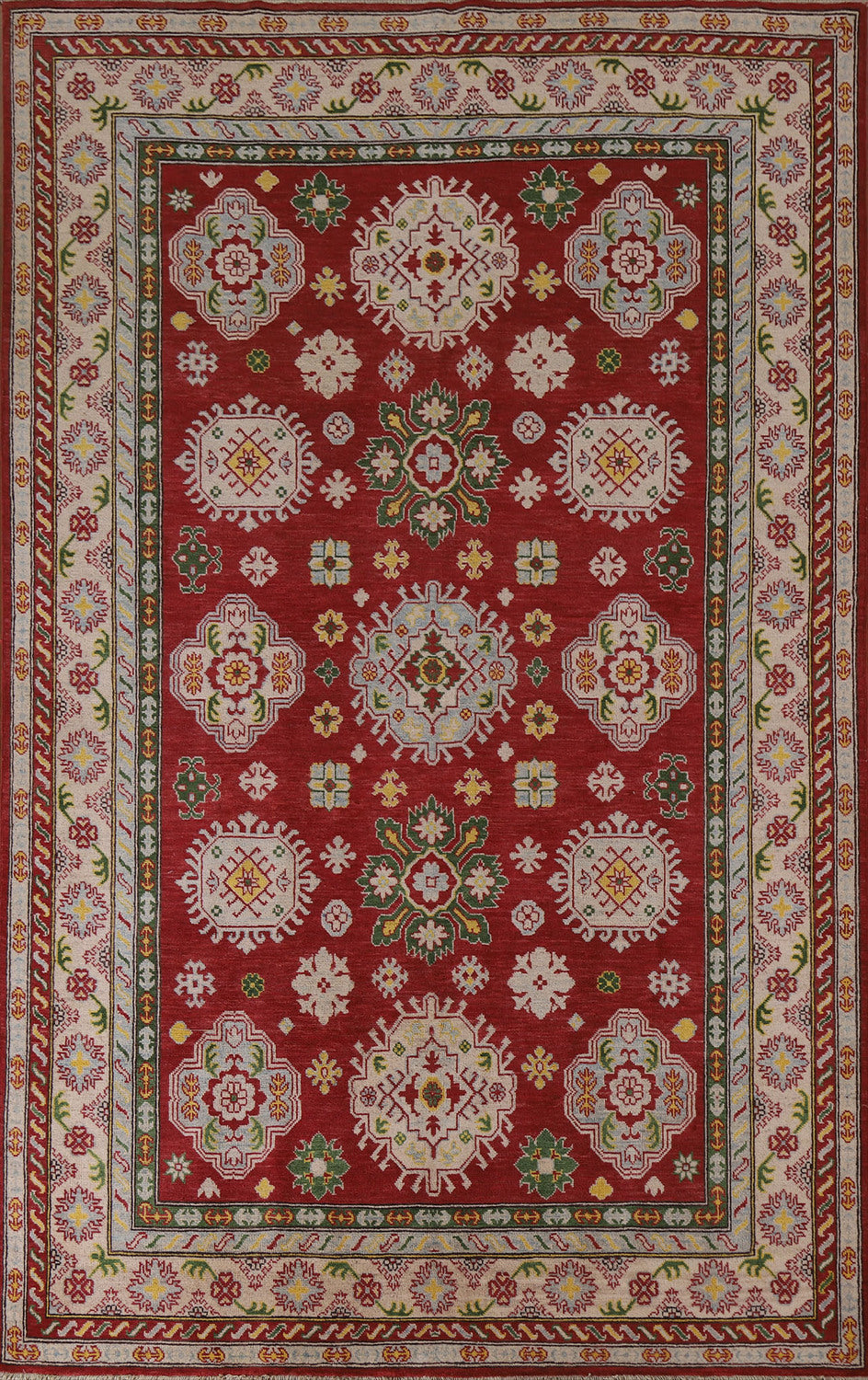 Geometric Red Kazak Wool Area Rug 7x10