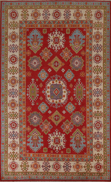 Geometric Red Kazak Wool Area Rug 7x10