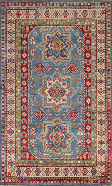Light Blue Kazak Geometric Area Rug 7x10