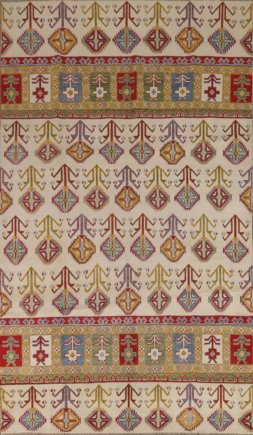 Ivory Wool Kazak Oriental Area Rug 7x10