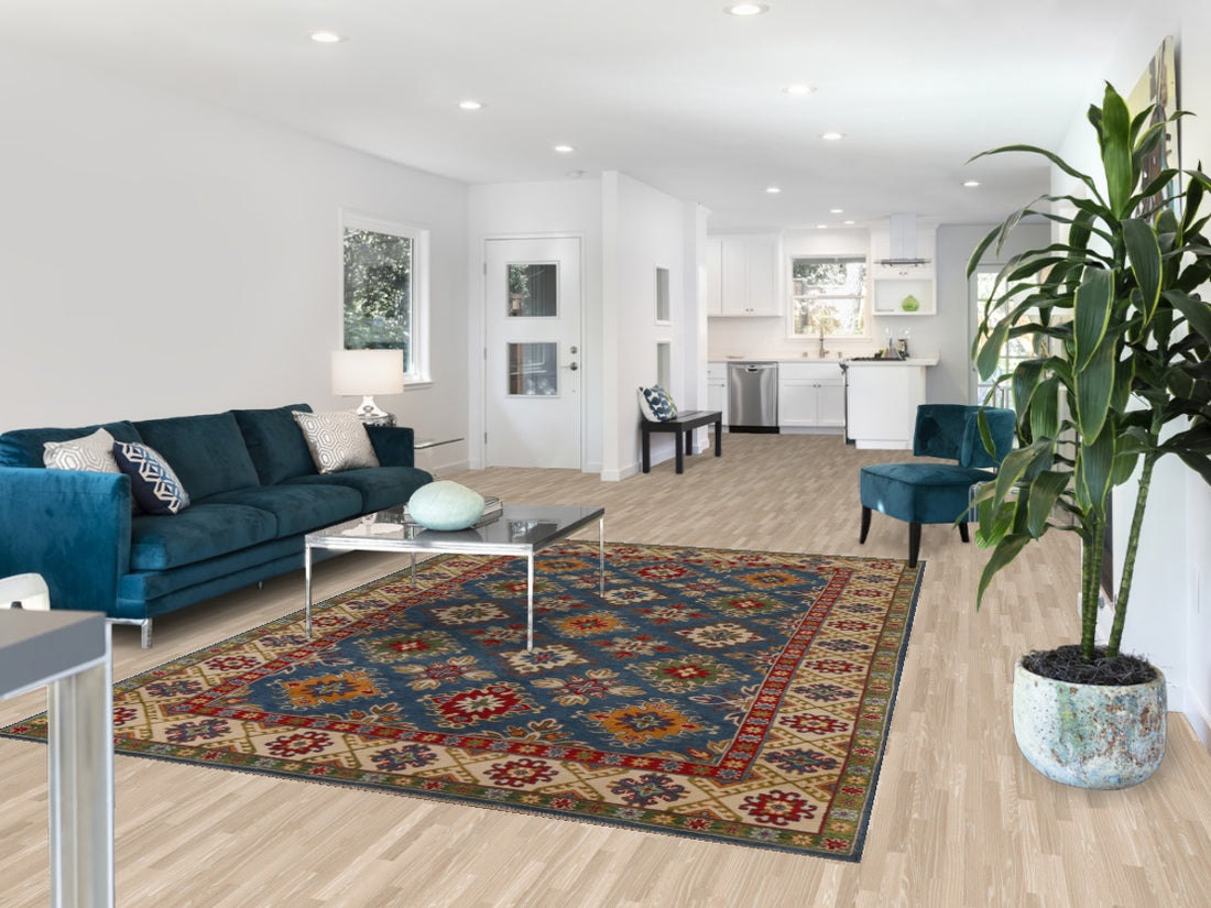 Blue Kazak Geometric Area Rug 7x10