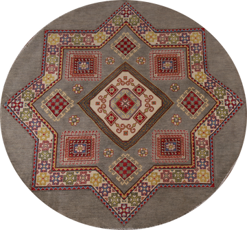 Geometric Kazak Round Area Rug 7x7
