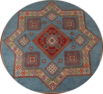 Light Blue Geometric Kazak Round Area Rug 8x8