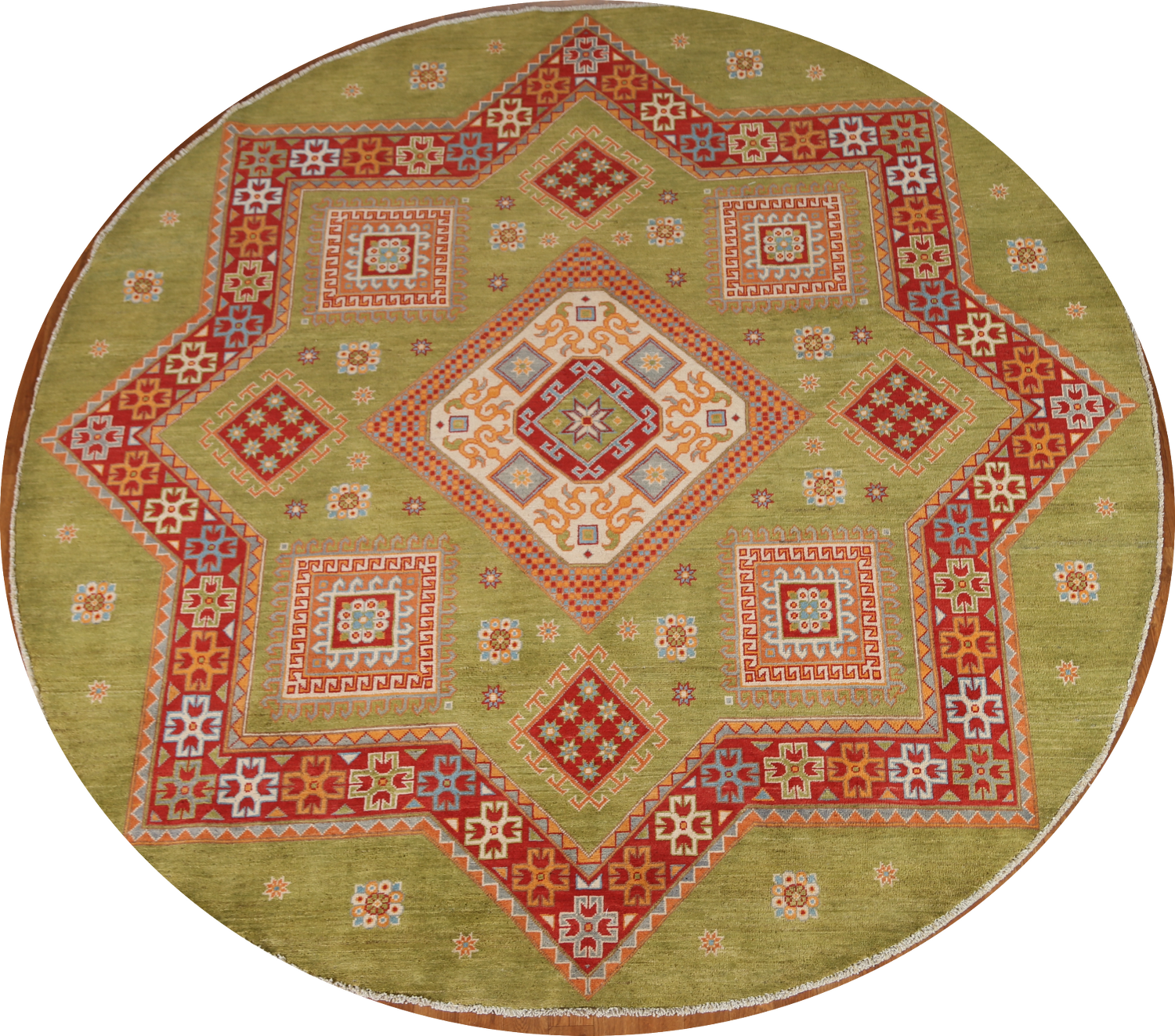 Green Wool Kazak Round Area Rug 8x8