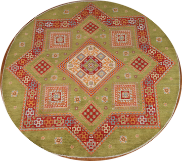 Green Wool Kazak Round Area Rug 8x8