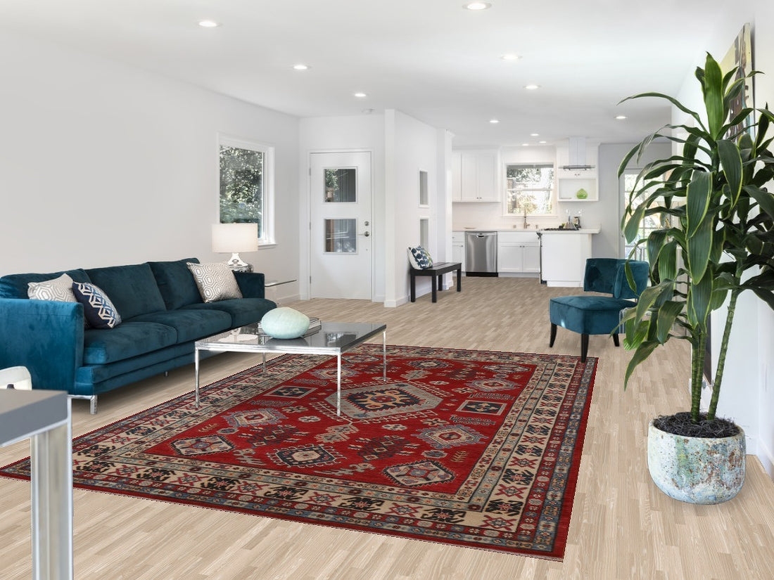Geometric Red Kazak Oriental Area Rug 7x10