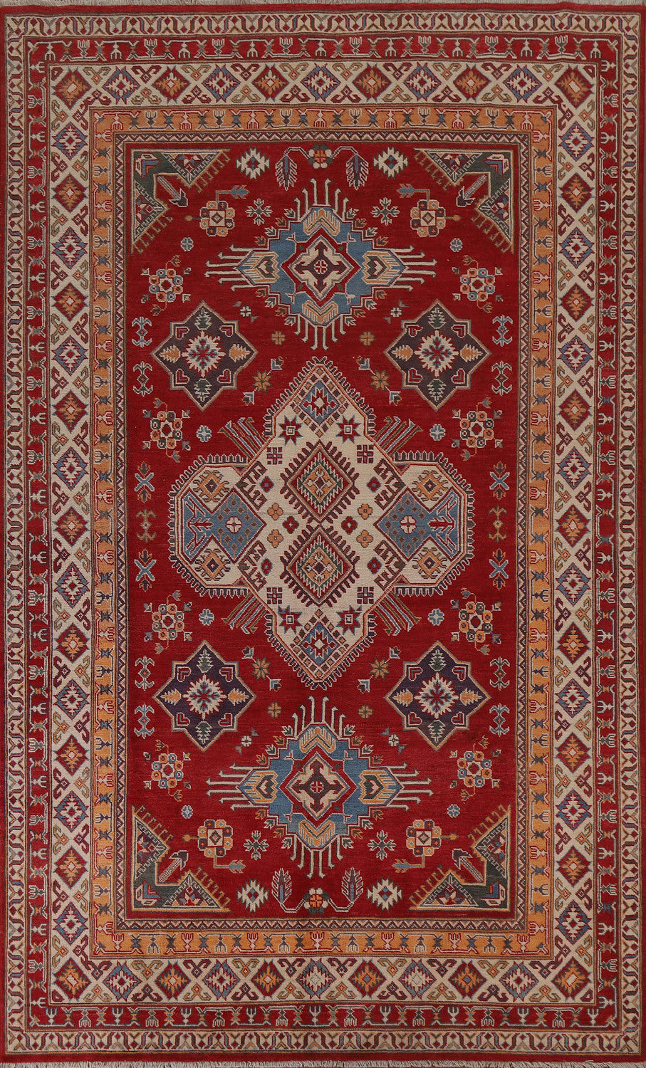 Geometric Red Kazak Oriental Area Rug 7x10