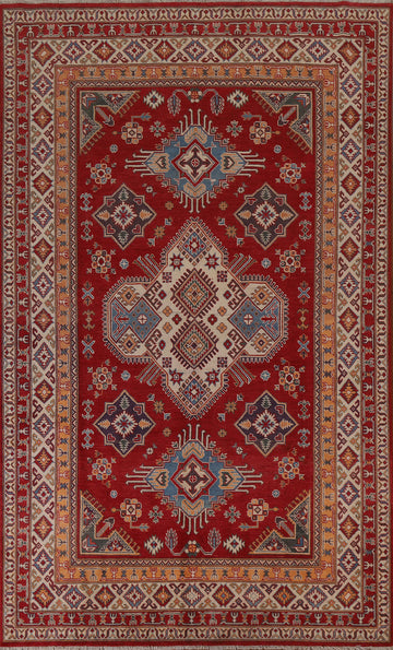 Geometric Red Kazak Oriental Area Rug 7x10