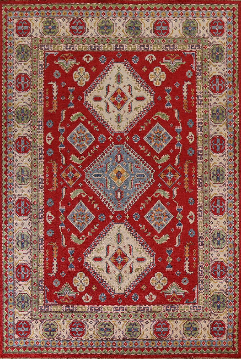 Geometric Red Kazak Geometric Area Rug 9x12