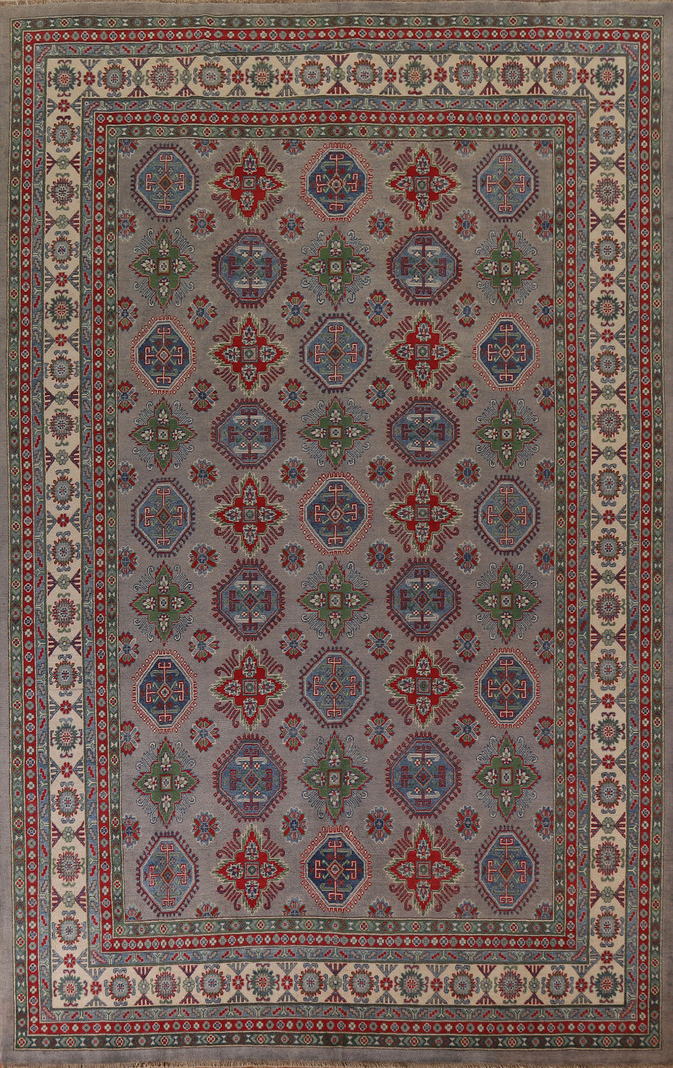 Geometric Gray Kazak Oriental Area Rug 9x12