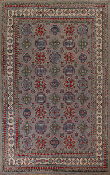 Geometric Gray Kazak Oriental Area Rug 9x12