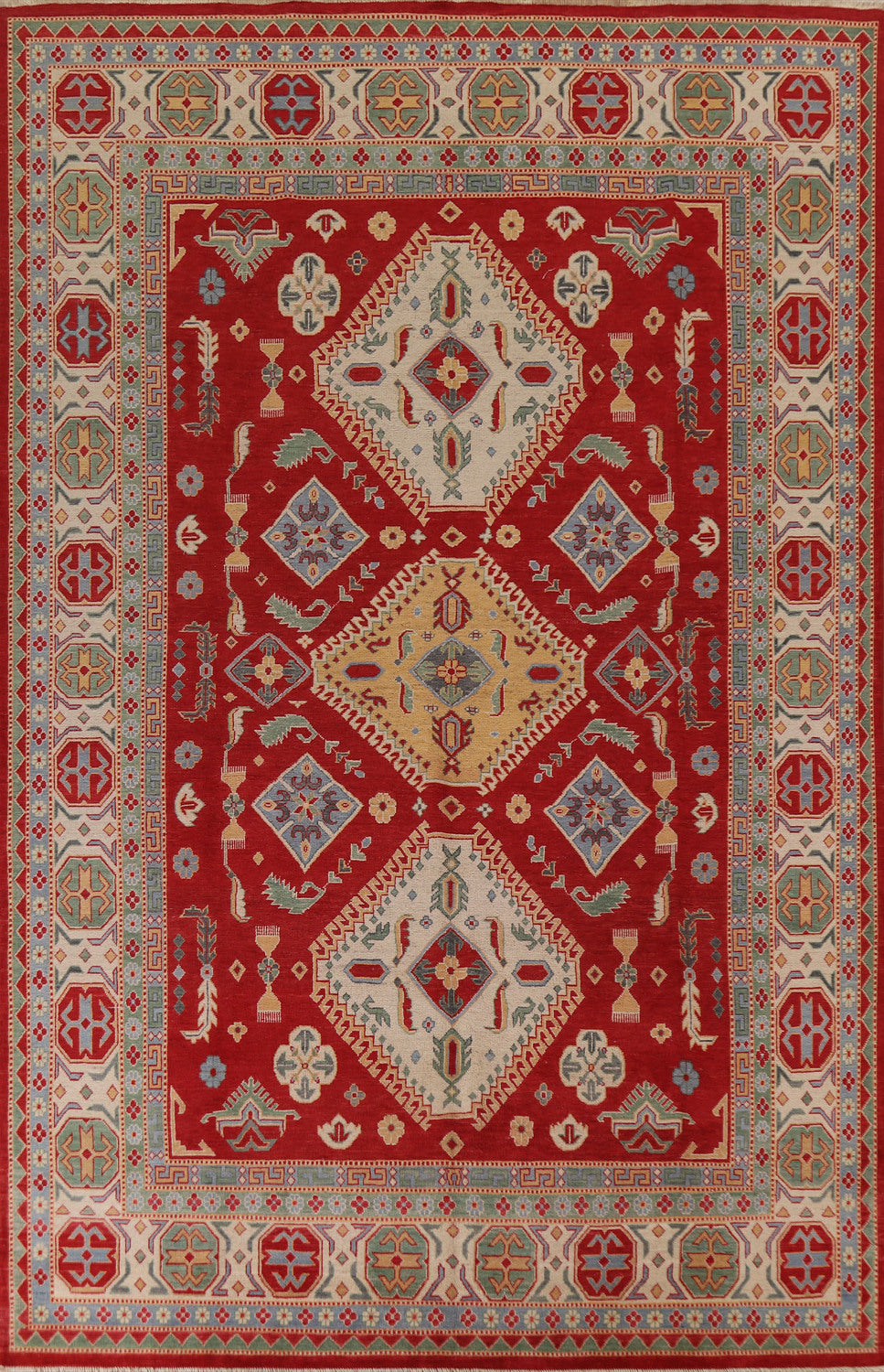 Geometric Red Kazak Oriental Area Rug 9x12