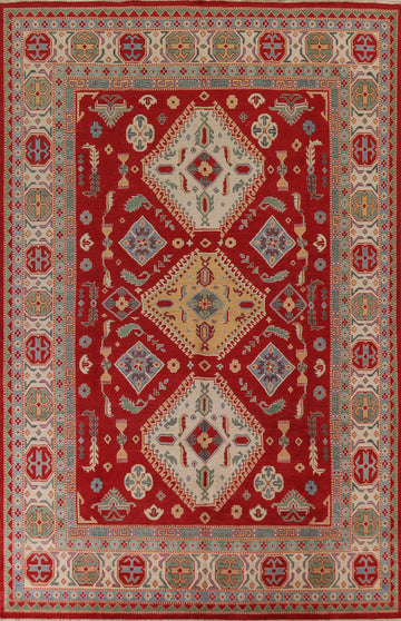 Geometric Red Kazak Oriental Area Rug 9x12
