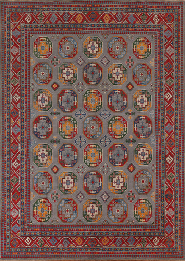 Gray Wool Kazak Geometric Area Rug 8x10