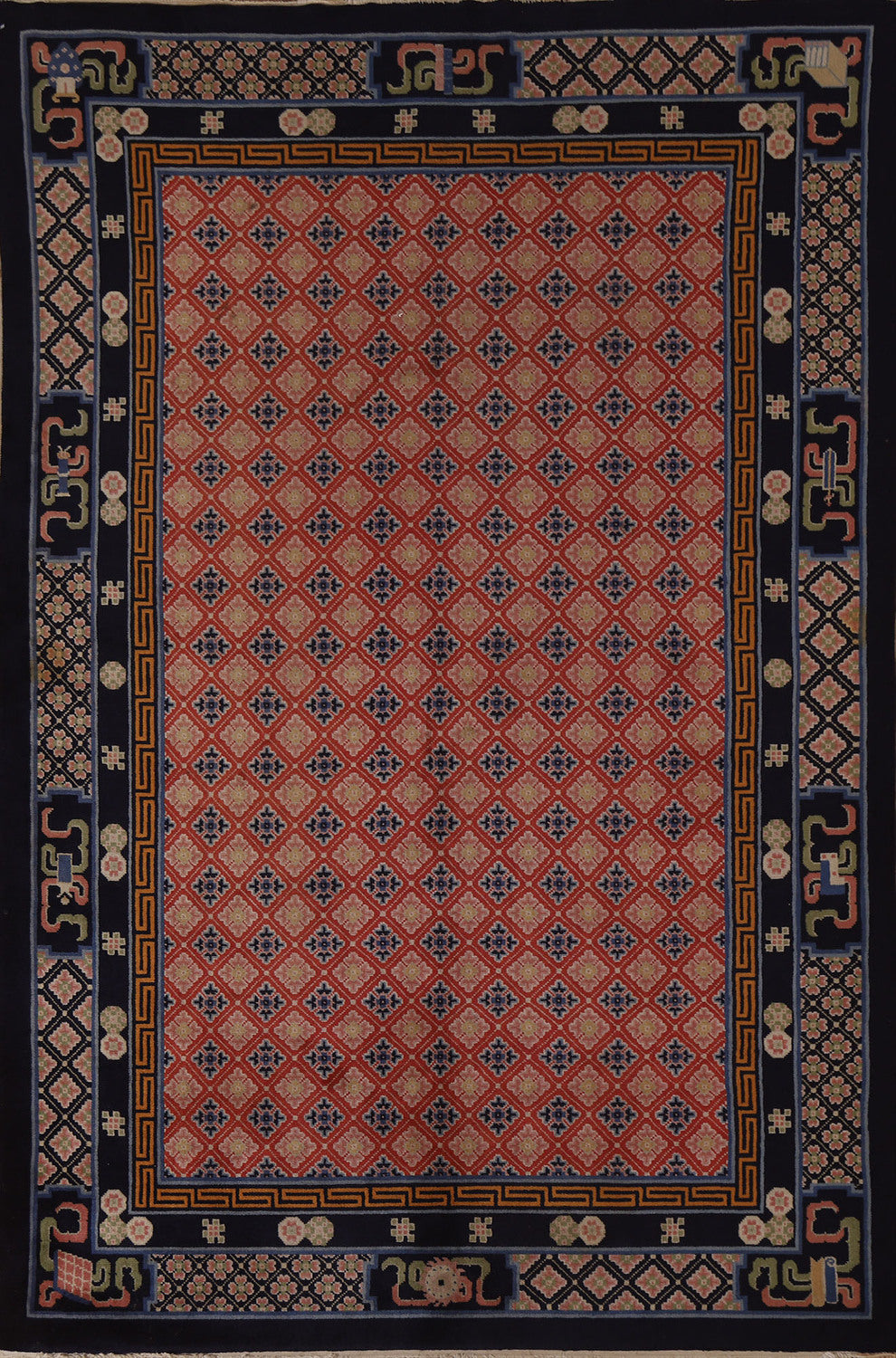 Antique Geometric Peking Vegetable Dye Area Rug 6x8