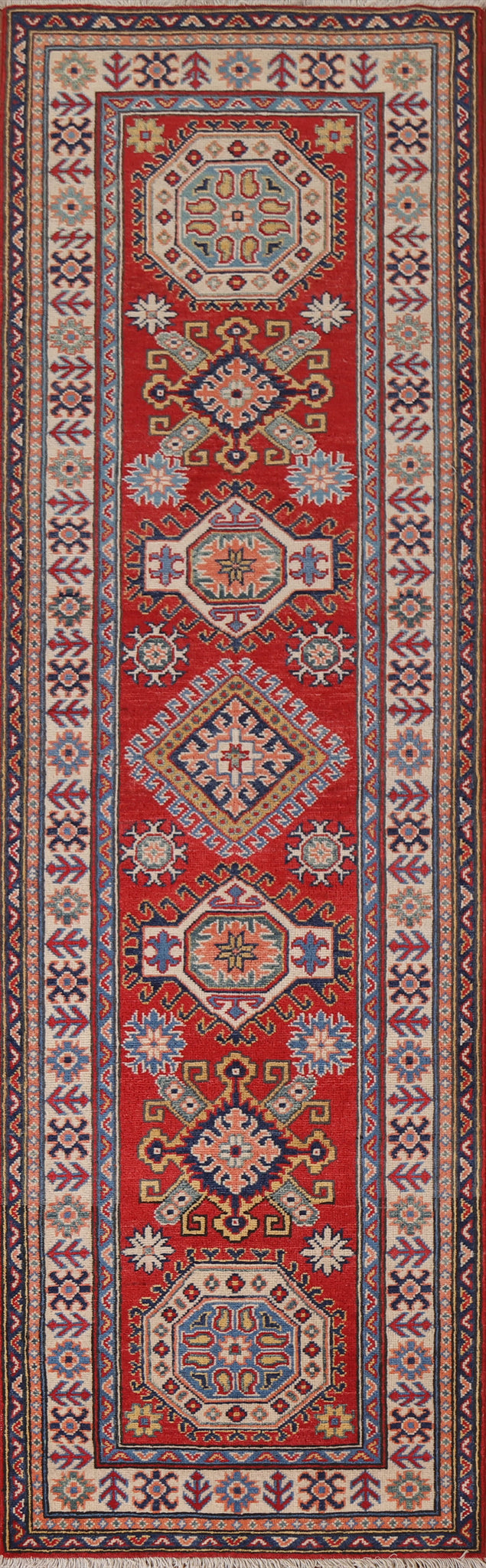 Geometric Kazak Wool Runner Rug 3x10