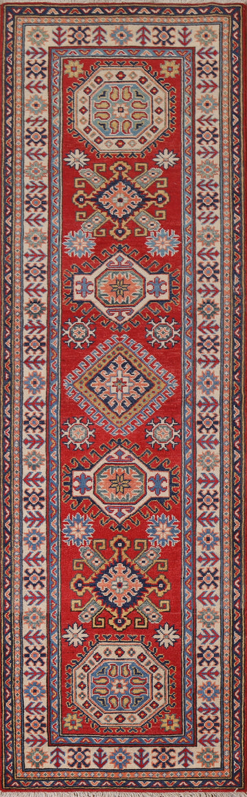 Geometric Kazak Wool Runner Rug 3x10