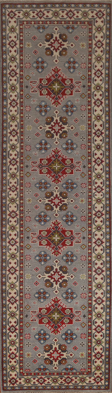 Geometric Kazak Wool Runner Rug 3x10