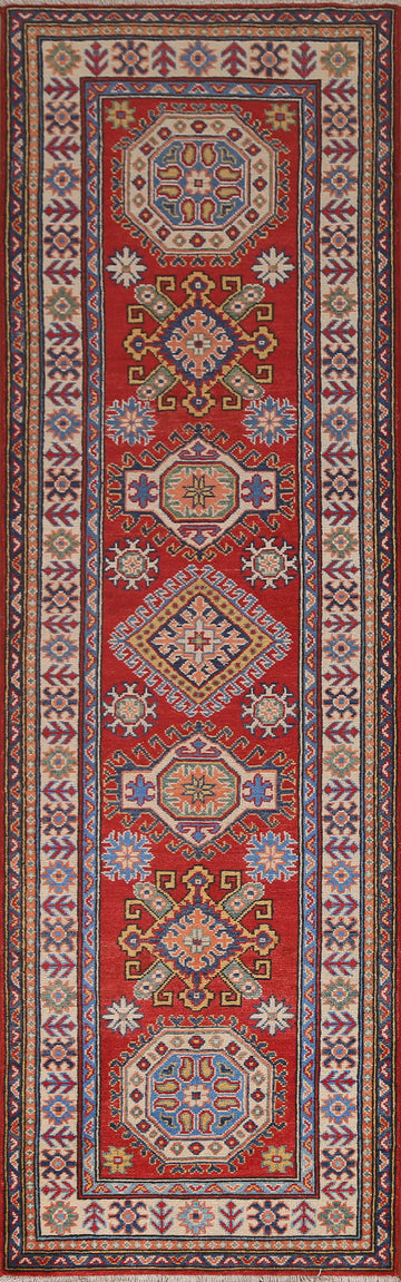 Geometric Kazak Red Runner Rug 3x10