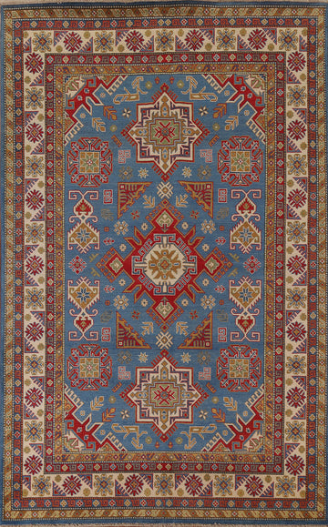 Blue Geometric Kazak Pakistan Area Rug 7x10