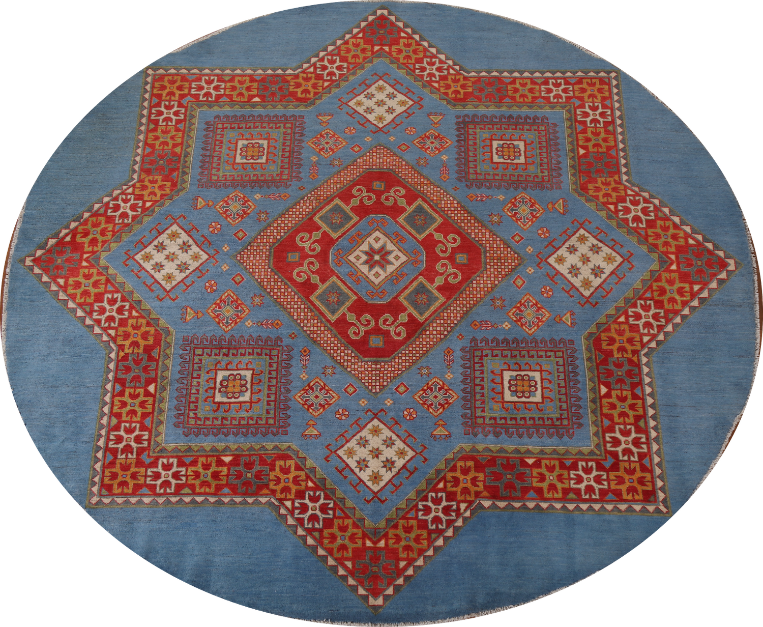 Blue Vegetable Dye Kazak Round Area Rug 10x10