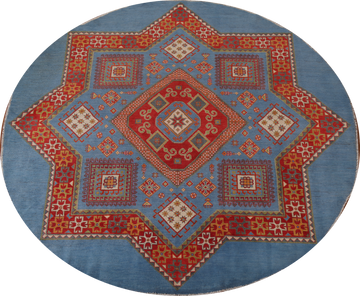 Blue Vegetable Dye Kazak Round Area Rug 10x10