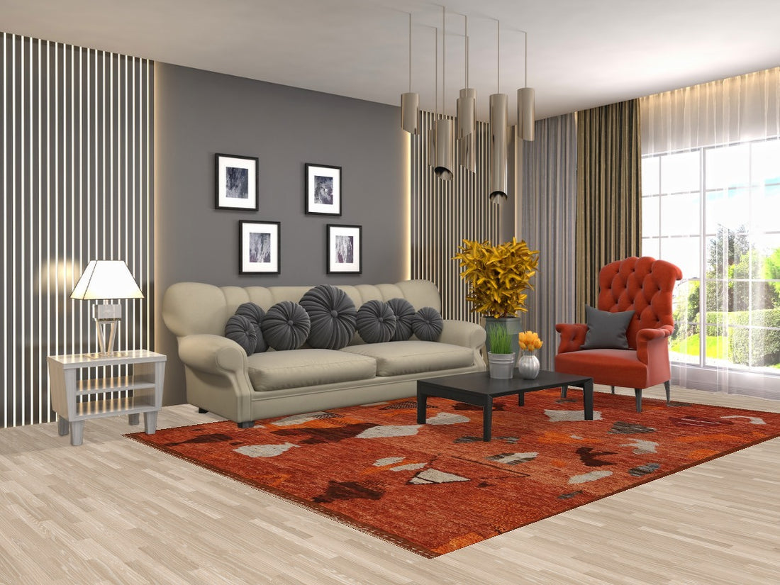 Orange Wool Moroccan Area Rug 7x10
