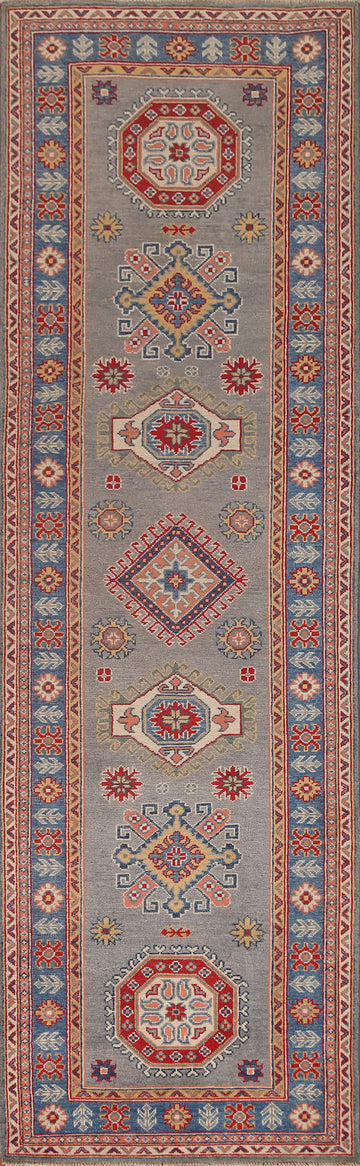 Geometric Kazak Oriental Runner Rug 3x10