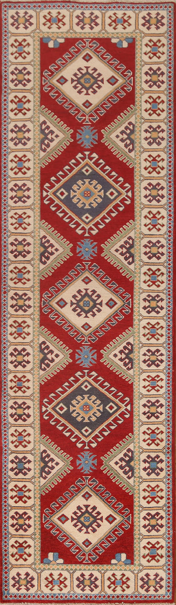 Red Wool Kazak Oriental Runner Rug 3x10