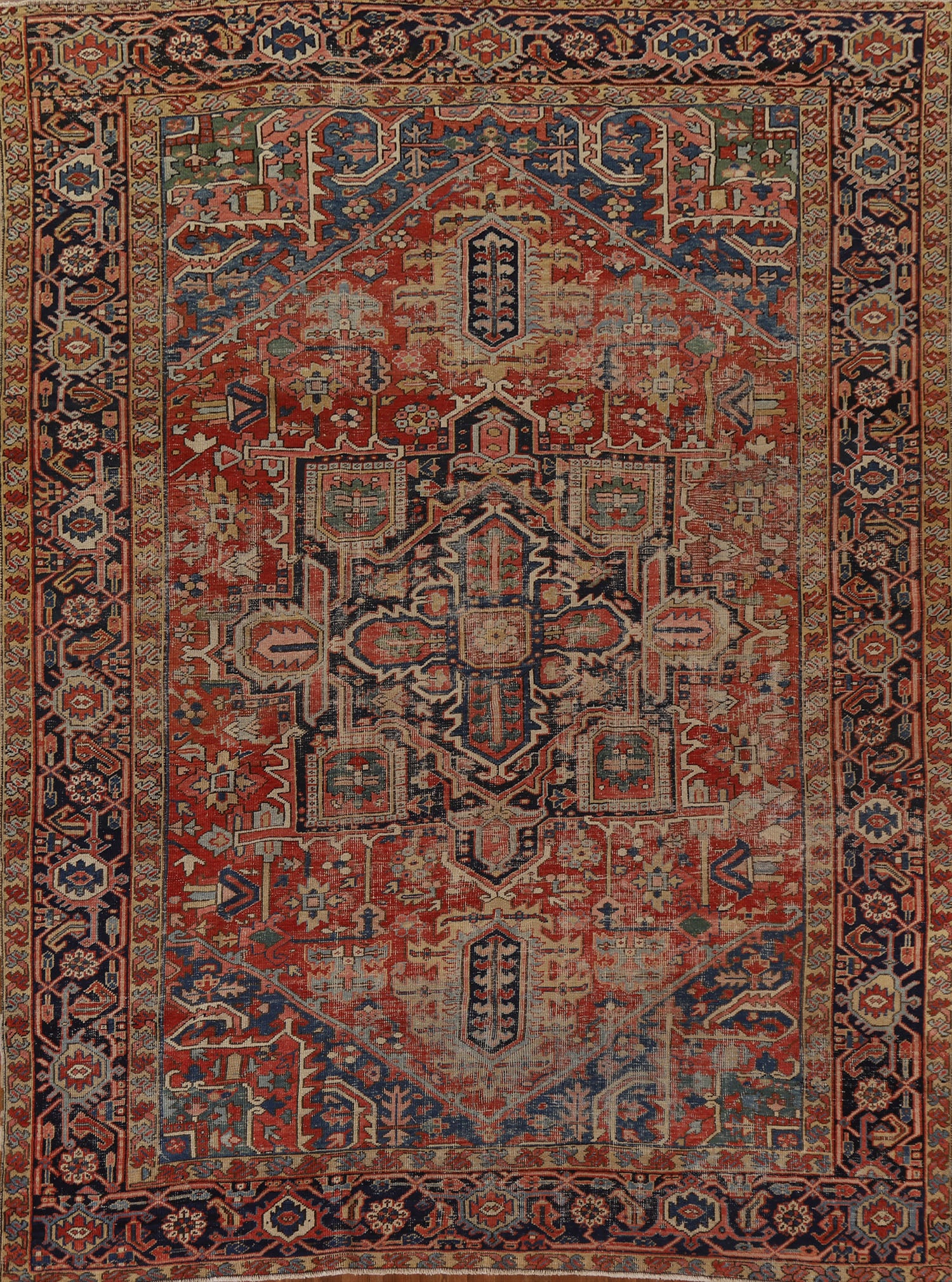 Pre-1900 Antique Vegetable Dye Heriz Serapi Persian Area Rug 10x11