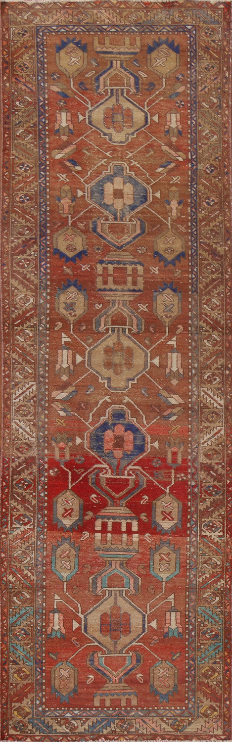 Geometric Wool Heriz Persian Runner Rug 3x11