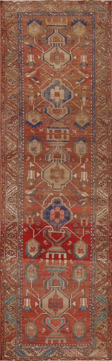 Geometric Wool Heriz Persian Runner Rug 3x11