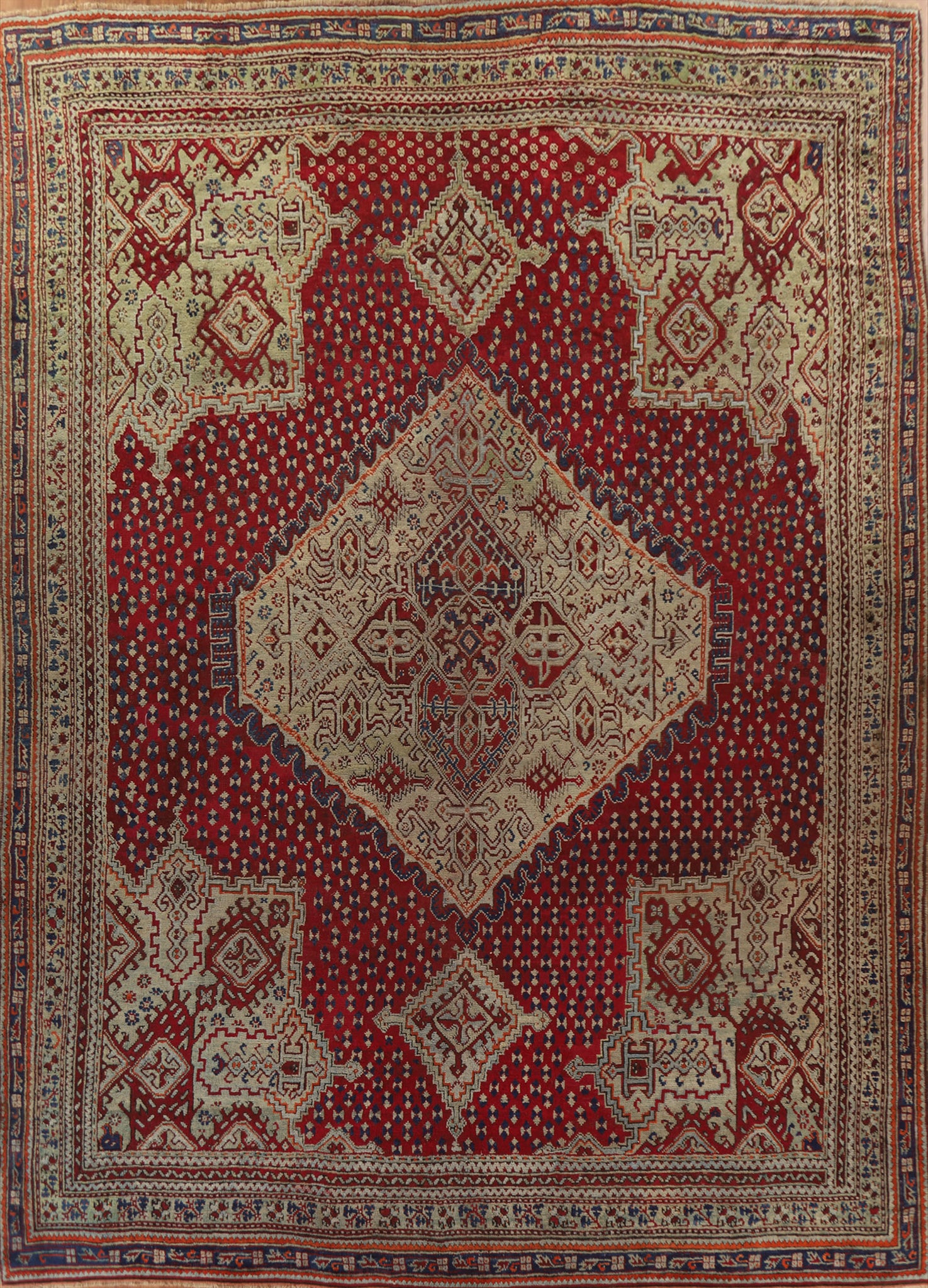 Pre-1900 Antique Vegetable Dye Oushak Large Rug 14x16