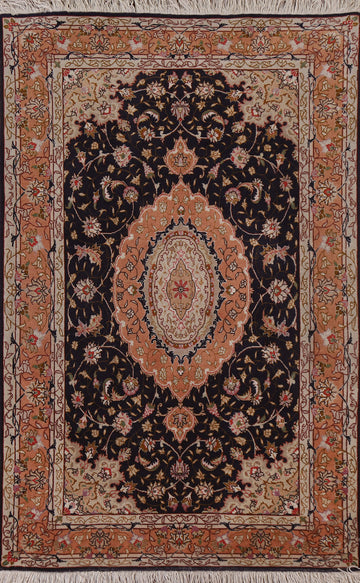 Navy Blue Floral Tabriz Persian Area Rug 3x5