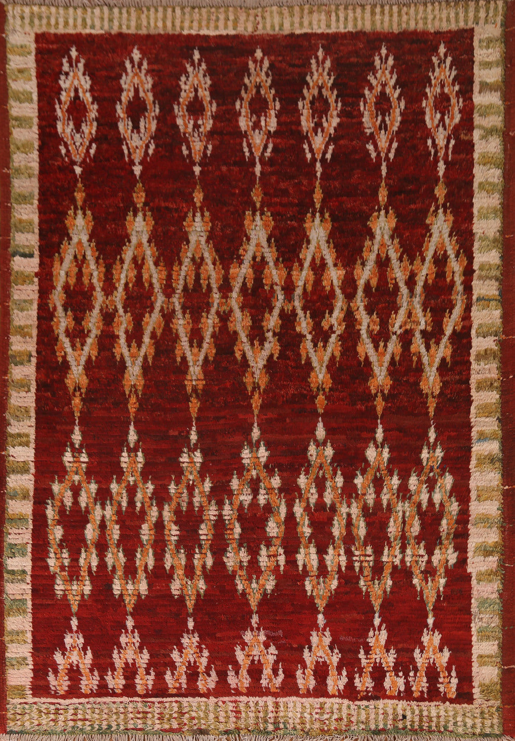 Red Geometric Moroccan Wool Area Rug 6x8