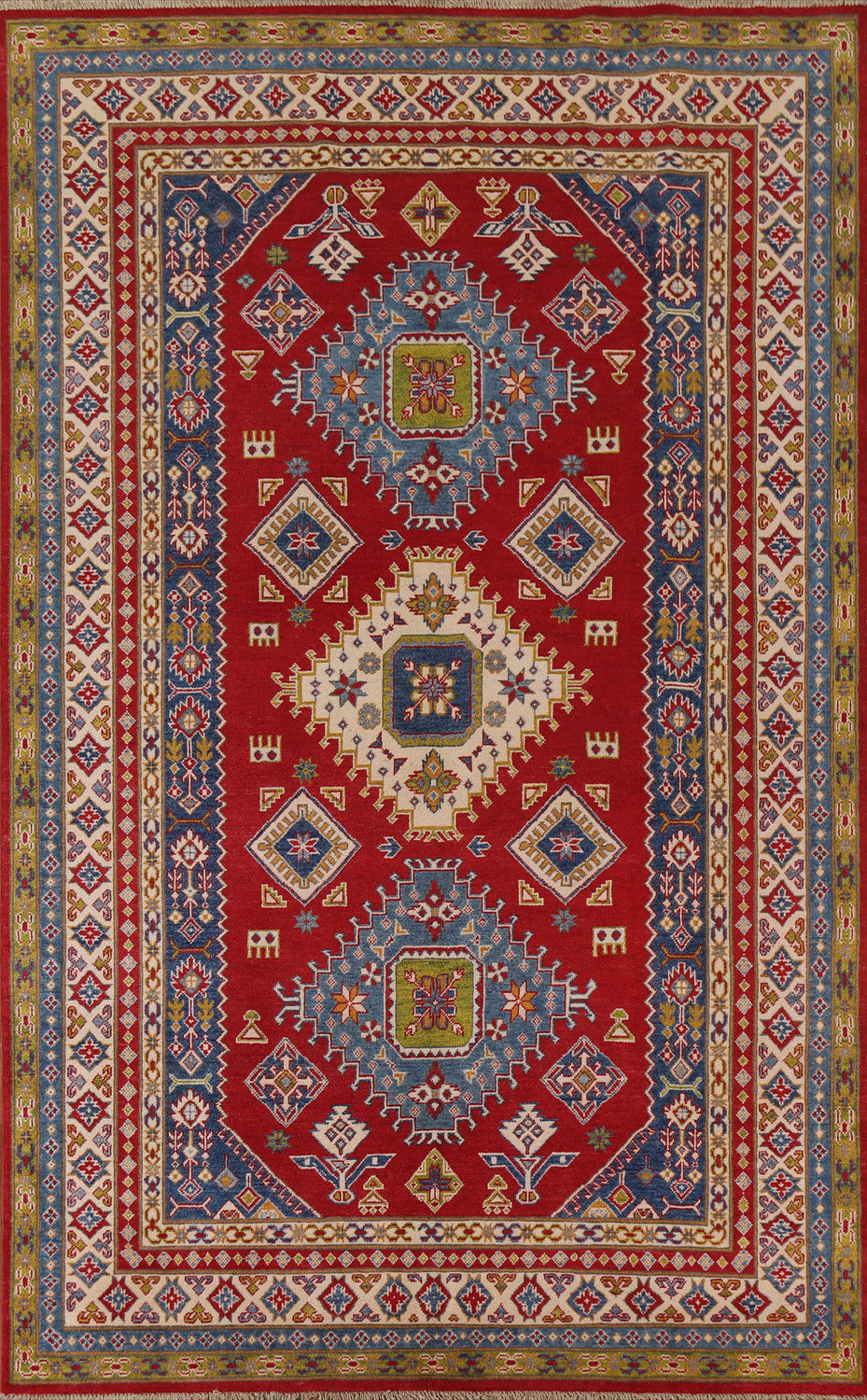 Red Geometric Kazak Oriental Area Rug 7x10