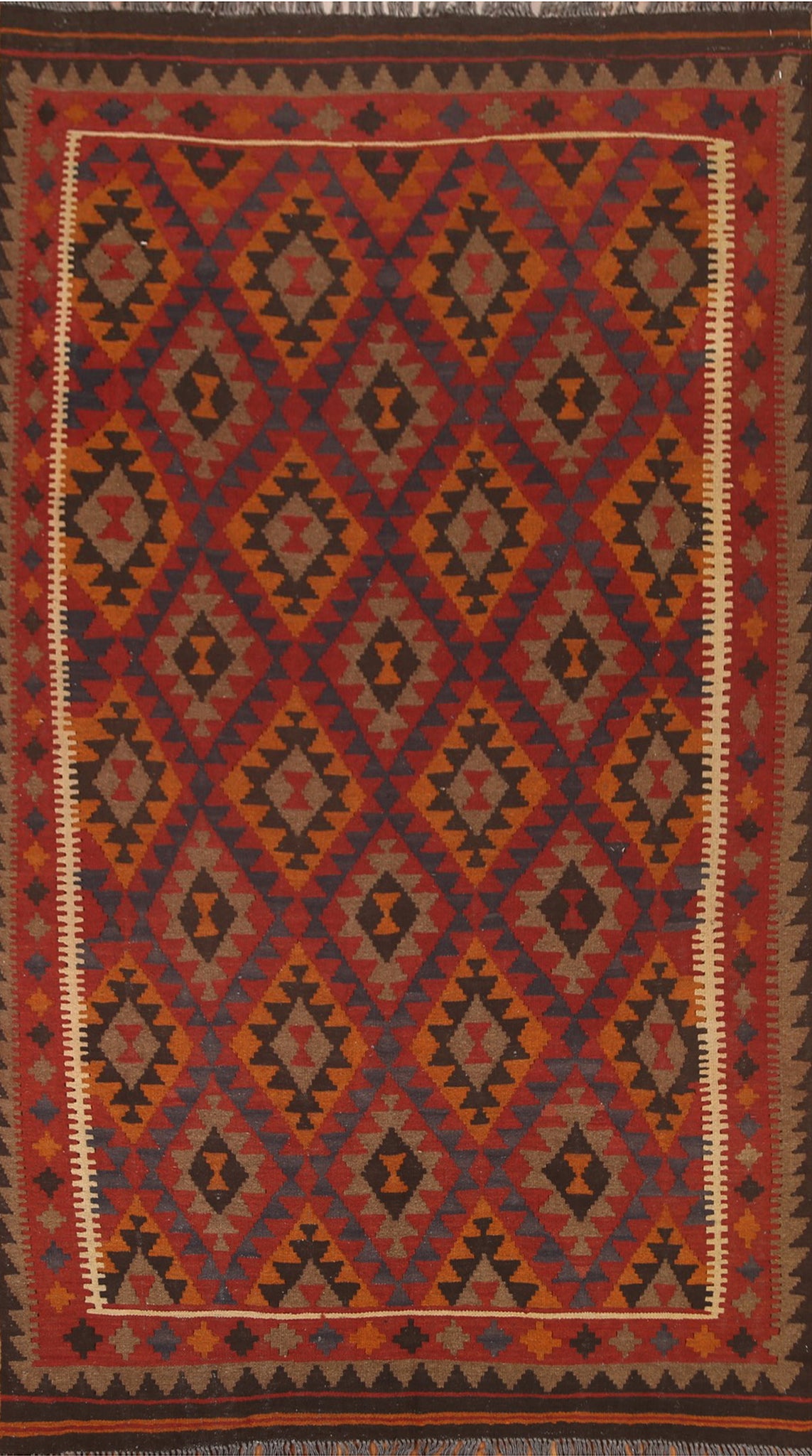 Geometric Kilim Wool Area Rug 5x8