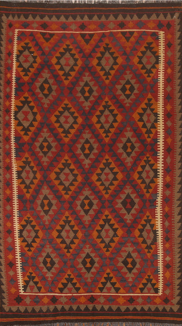 Geometric Kilim Wool Area Rug 5x8