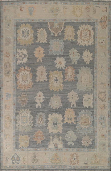 Floral Gray Oushak Vegetable Dye Area Rug 8x10