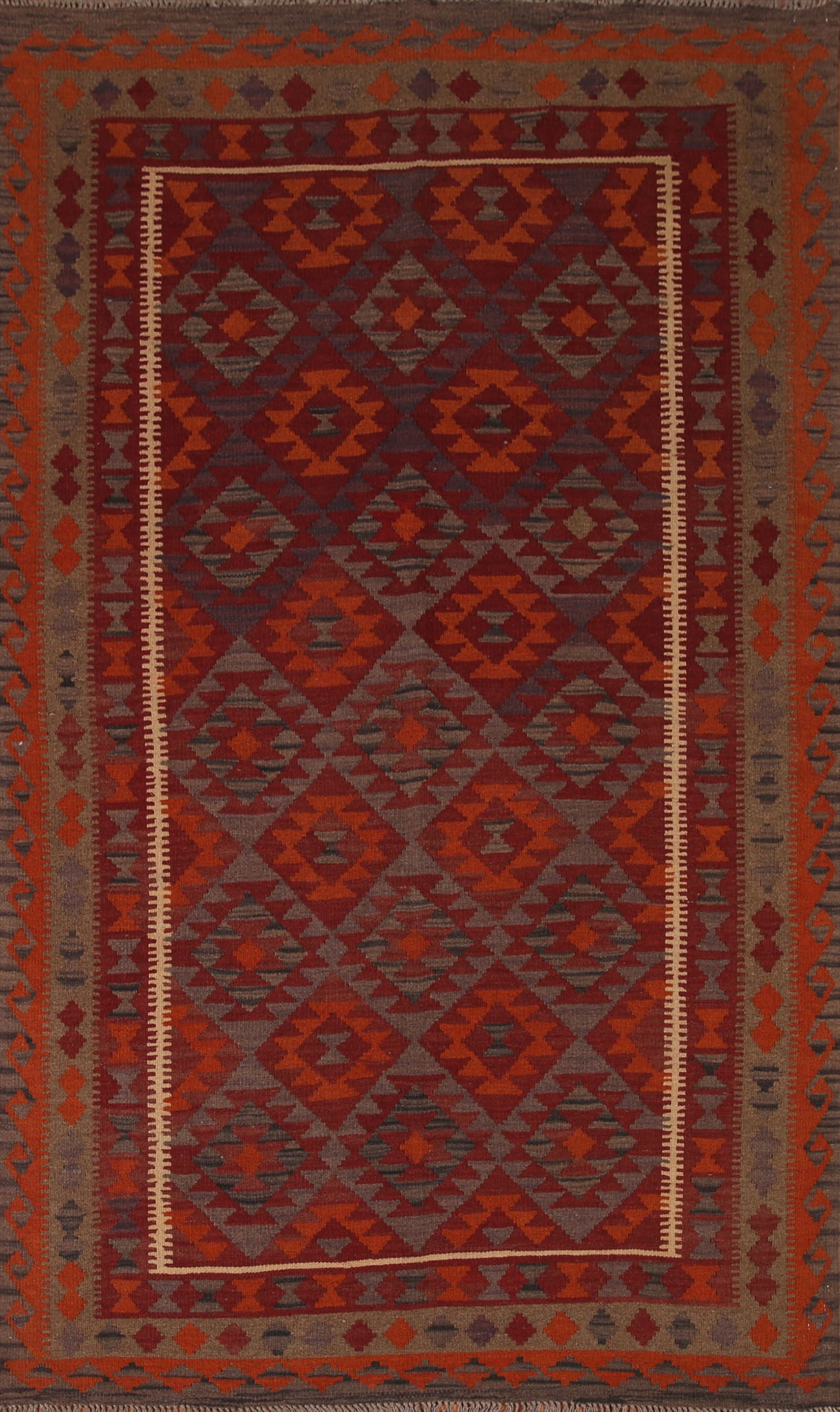 Hand-Woven Wool Kilim Geometric Area Rug 5x8