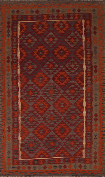 Hand-Woven Wool Kilim Geometric Area Rug 5x8