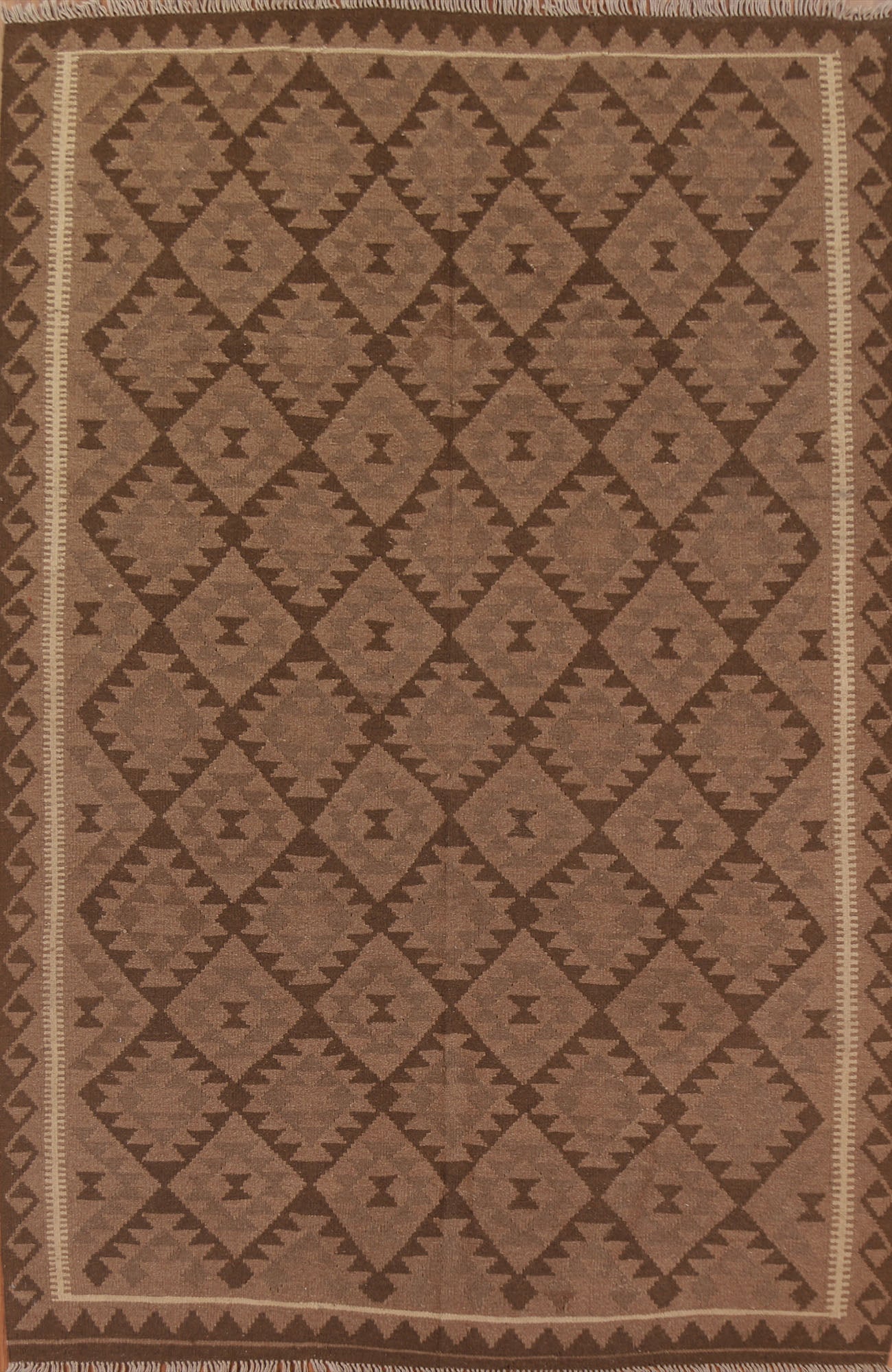 Brown Wool Kilim Oriental Area Rug 7x10