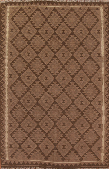 Brown Wool Kilim Oriental Area Rug 7x10